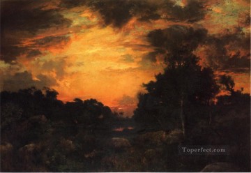  Island Painting - Sunset on Long Island landscape Thomas Moran woods forest